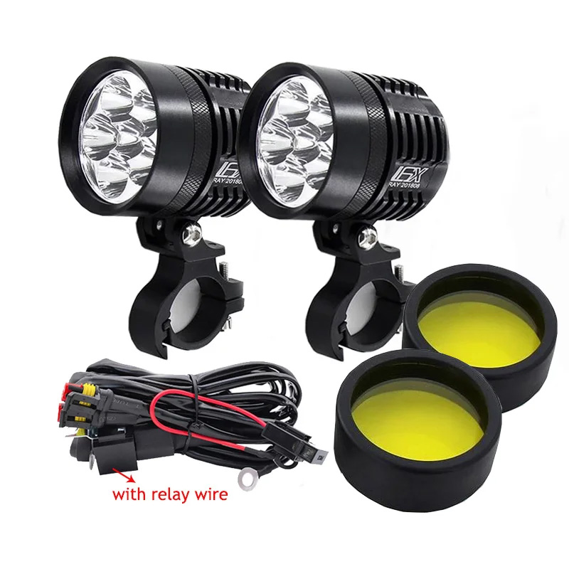 Universal Motorcycle Led Headlight Projector - ダブルカラー LED ストロボオートバイヘッドライトフォグランプ車ユニバーサルバイク電球高輝度黄色白 12V