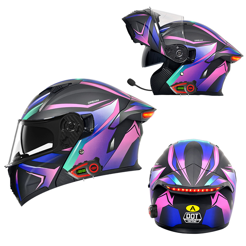 Full Face Motorcycle Helmet With Bluetooth - DOT規格適合 モジュラーヘルメット ダブルバイザー Bluetooth搭載 ABS製 LEDテールライト付き