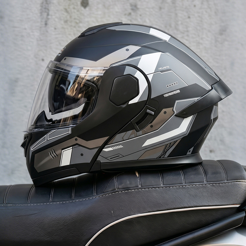 Full Face Motorcycle Helmet With Bluetooth - ドット認証済みアドファクトリーオープンフェイスオートバイヘルメット、デュアルバイザー、耐衝撃ABS、モトクロスライディング用オートバイヘルメット