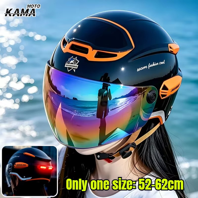 Dual Visor Motorcycle Racing Helmet - ummer ヴィンテージオートバイヘルメット 調節可能なデュアルバイザー 夏用通気性オフロードレーシングヘルメット 電動スクーター用 헬멧반모