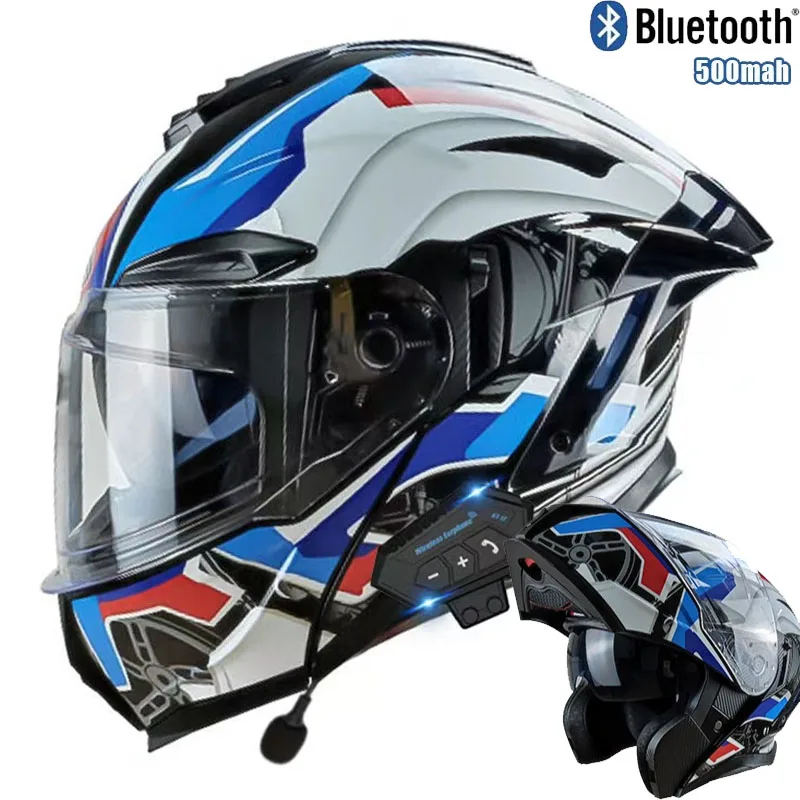 フリップアップオートバイヘルメット Bluetooth デュ - Full Face Motorcycle Helmet With Bluetooth のレビューと価格