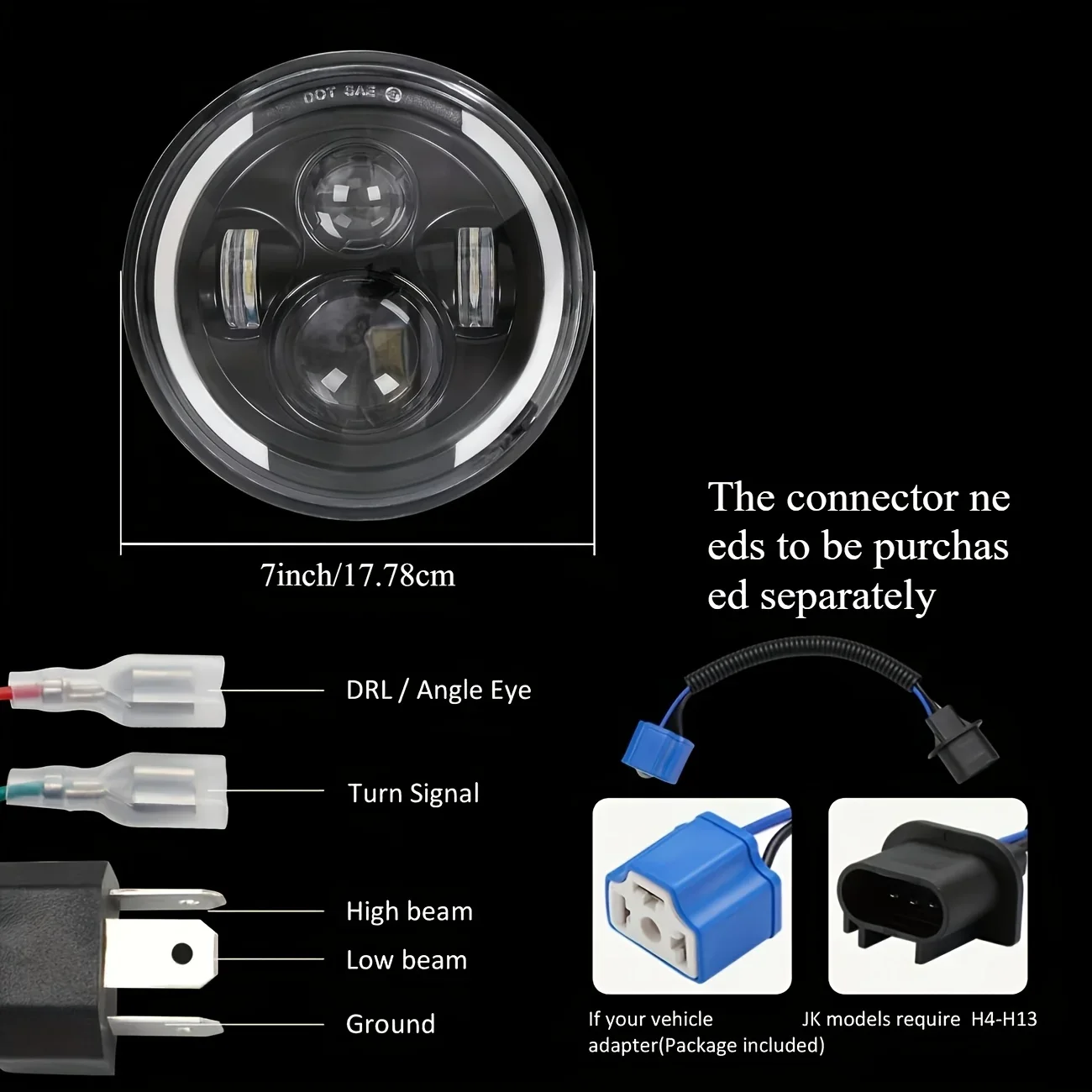 TCYATO 50W 7インチ（17.78cm）LEDヘッド - Universal Motorcycle Led Headlight Projector のレビューと価格