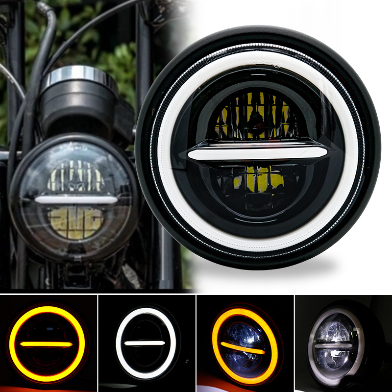 ユニバーサルラウンドLEDモーターサイクルヘッドライト,7. - Universal Motorcycle Led Headlight Projector のレビューと価格